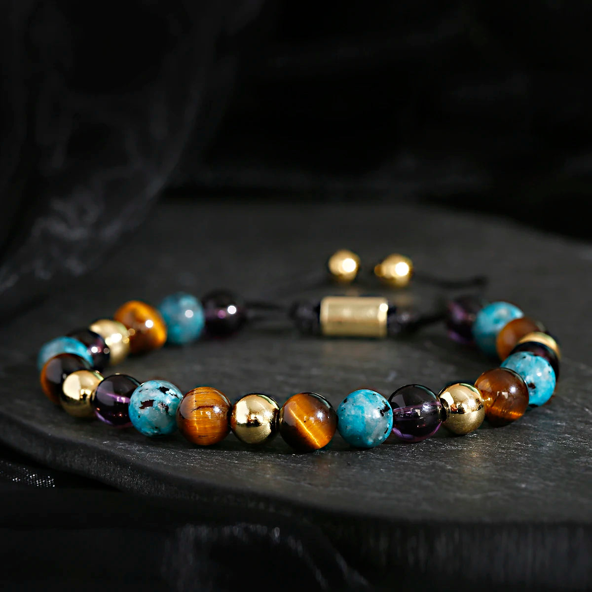 CN Zhejiang Tiger Eye Onyx Beaded Bracelet Elite Lux