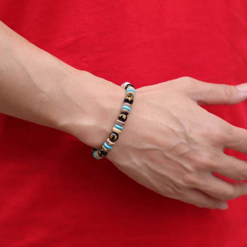Tinker Shop Beaded Bracelet for Men with Lava Obsidian