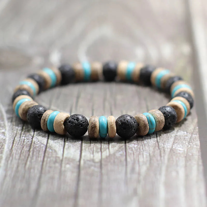 NoterCN Buddha Beaded Bracelet Lava Tiger Eye for Men