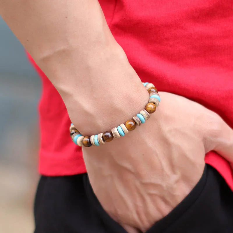 NoterCN Buddha Beaded Bracelet Lava Tiger Eye for Men
