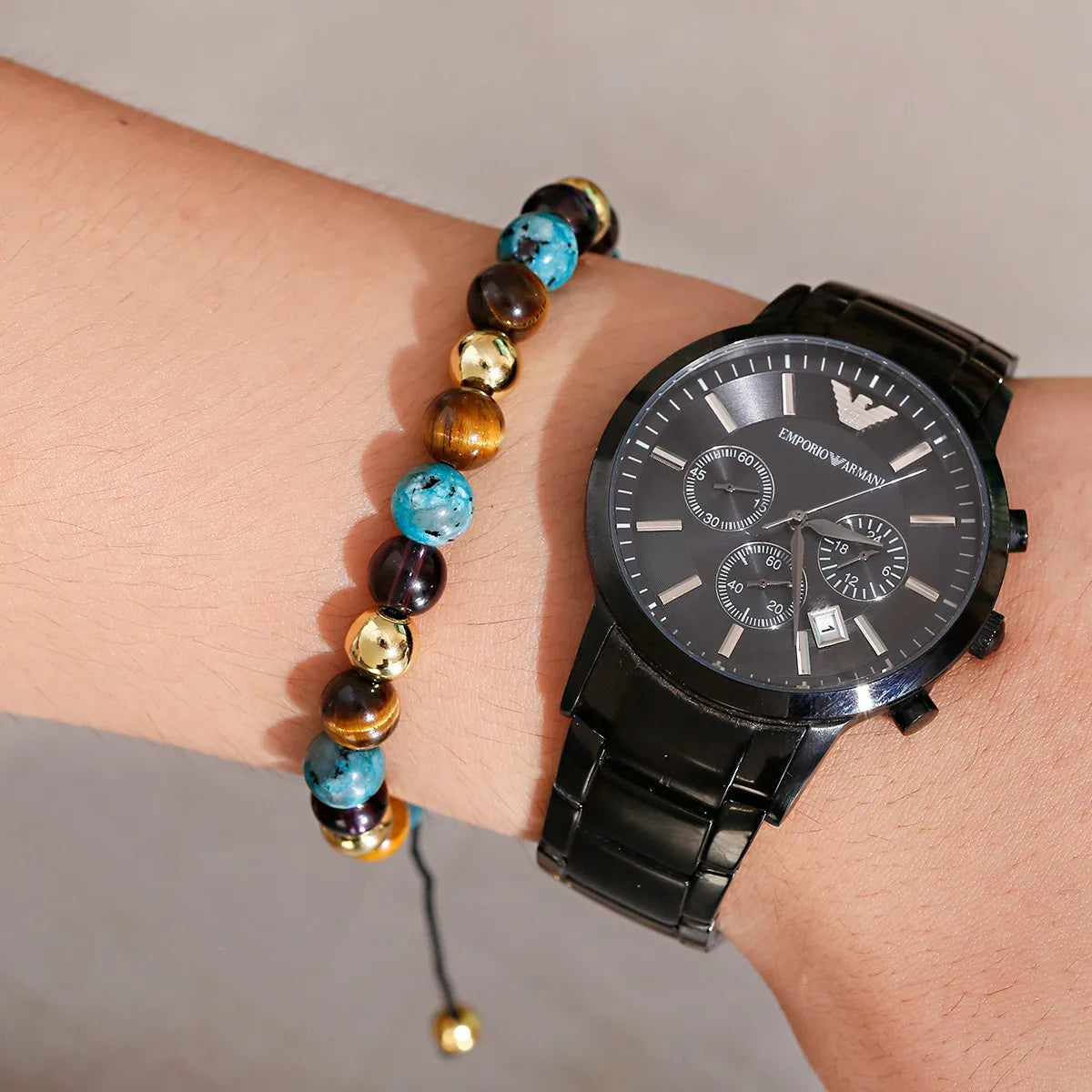 CN Zhejiang Tiger Eye Onyx Beaded Bracelet Elite Lux