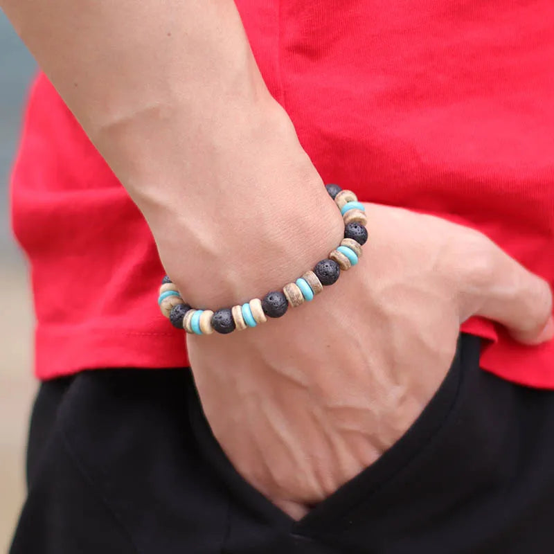NoterCN Buddha Beaded Bracelet Lava Tiger Eye for Men