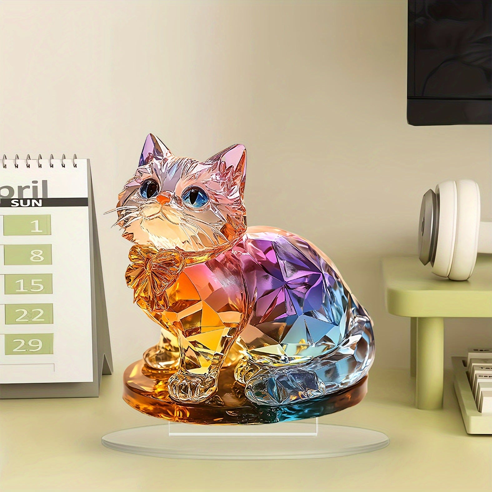 Premium 2D Acrylic Desktop Decoration Colorful Kitten Desk