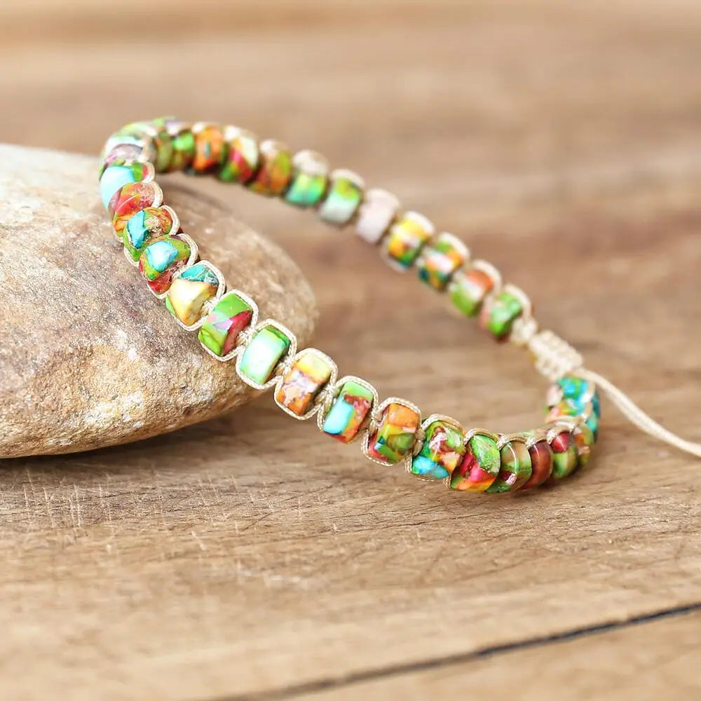 NEIPOCN Braided Bracelet With African Jasper Beads Unisex