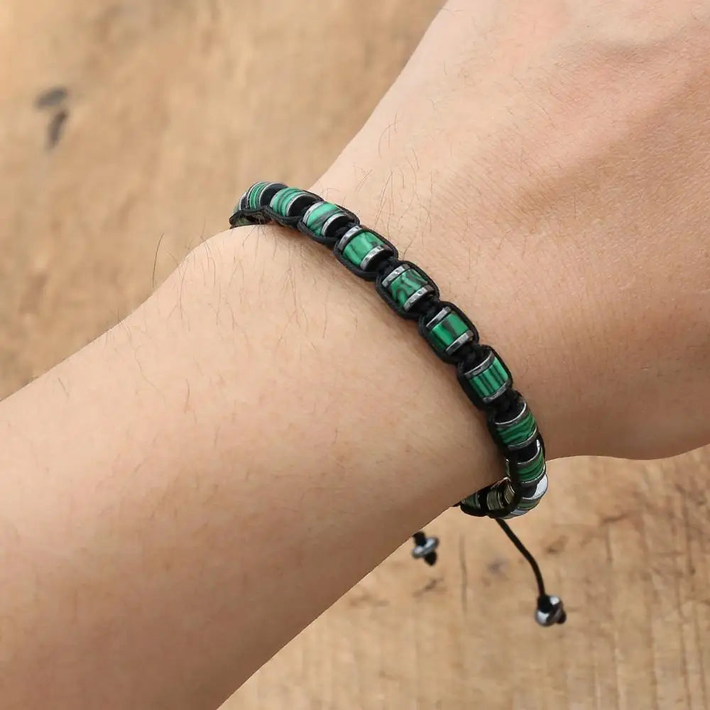 Tinker Shop Bracelet Braided Malachite Hematite for Unisex