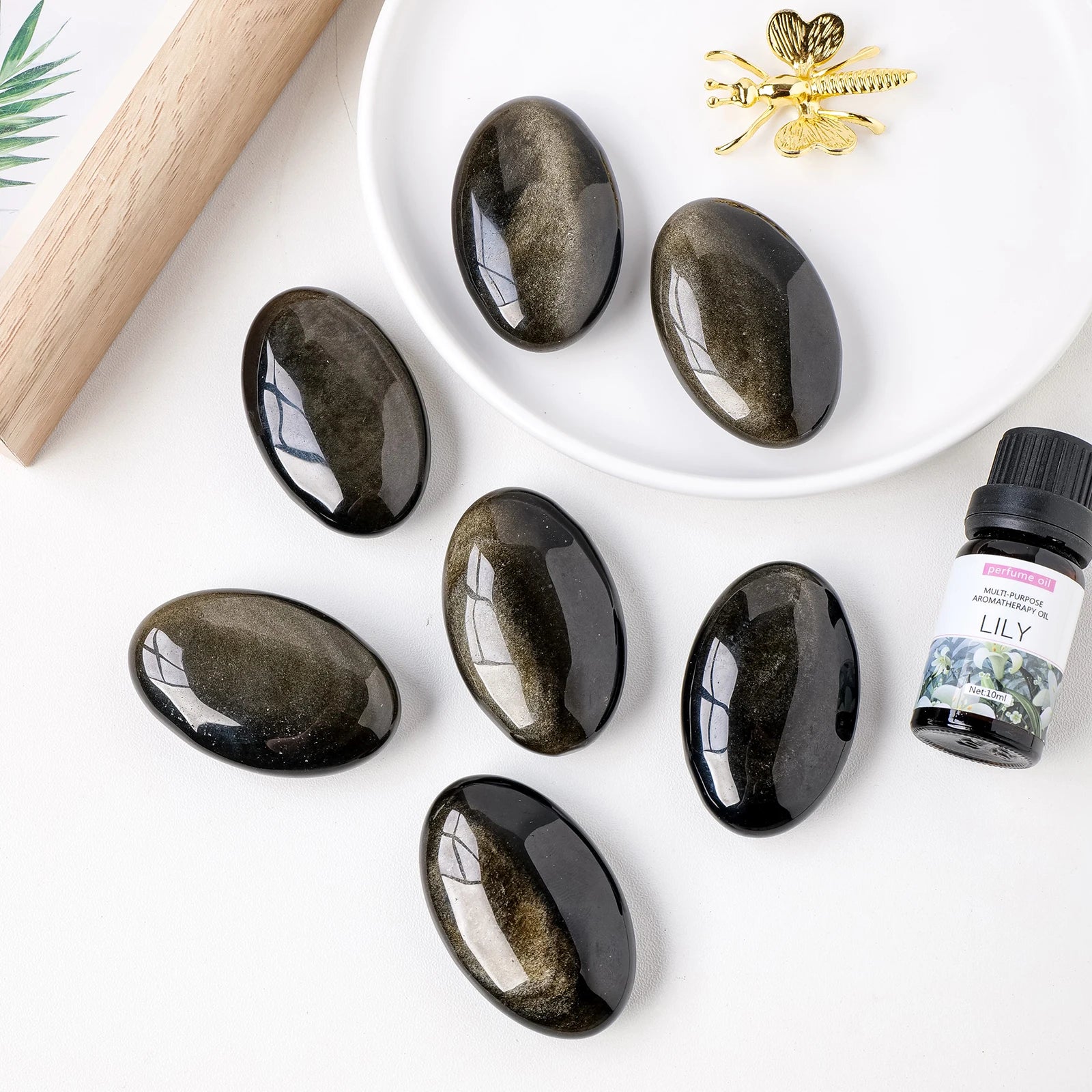 Runyangshi Palm Stone Golden Obsidian Healing For Family