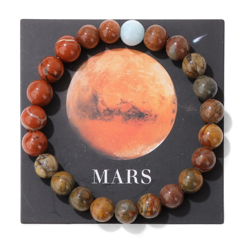 HNSPCN Bead Bracelet Men 8mm Glass Solar System Edition