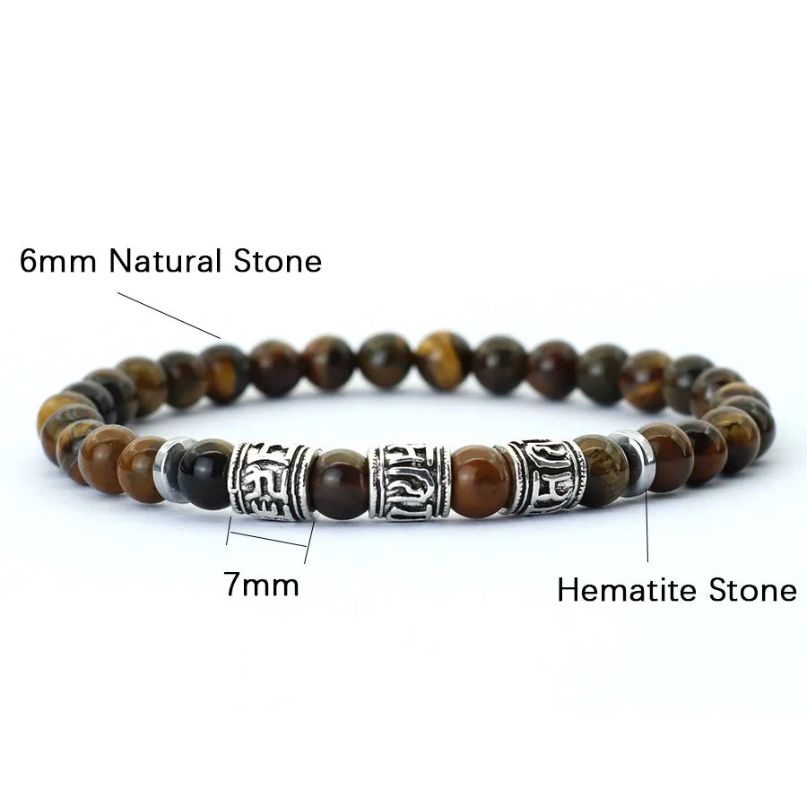 Noter Mantra Bracelet For Men 6mm Howlite Lava Beads