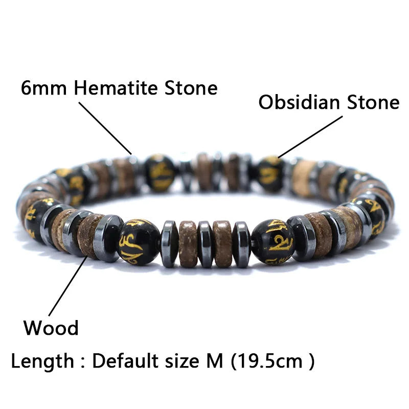New Vintage Stone Wood Bead Bracelet Hematite Tiger Eye Men