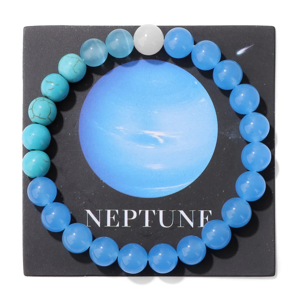 HNSPCN Bead Bracelet Men 8mm Glass Solar System Edition