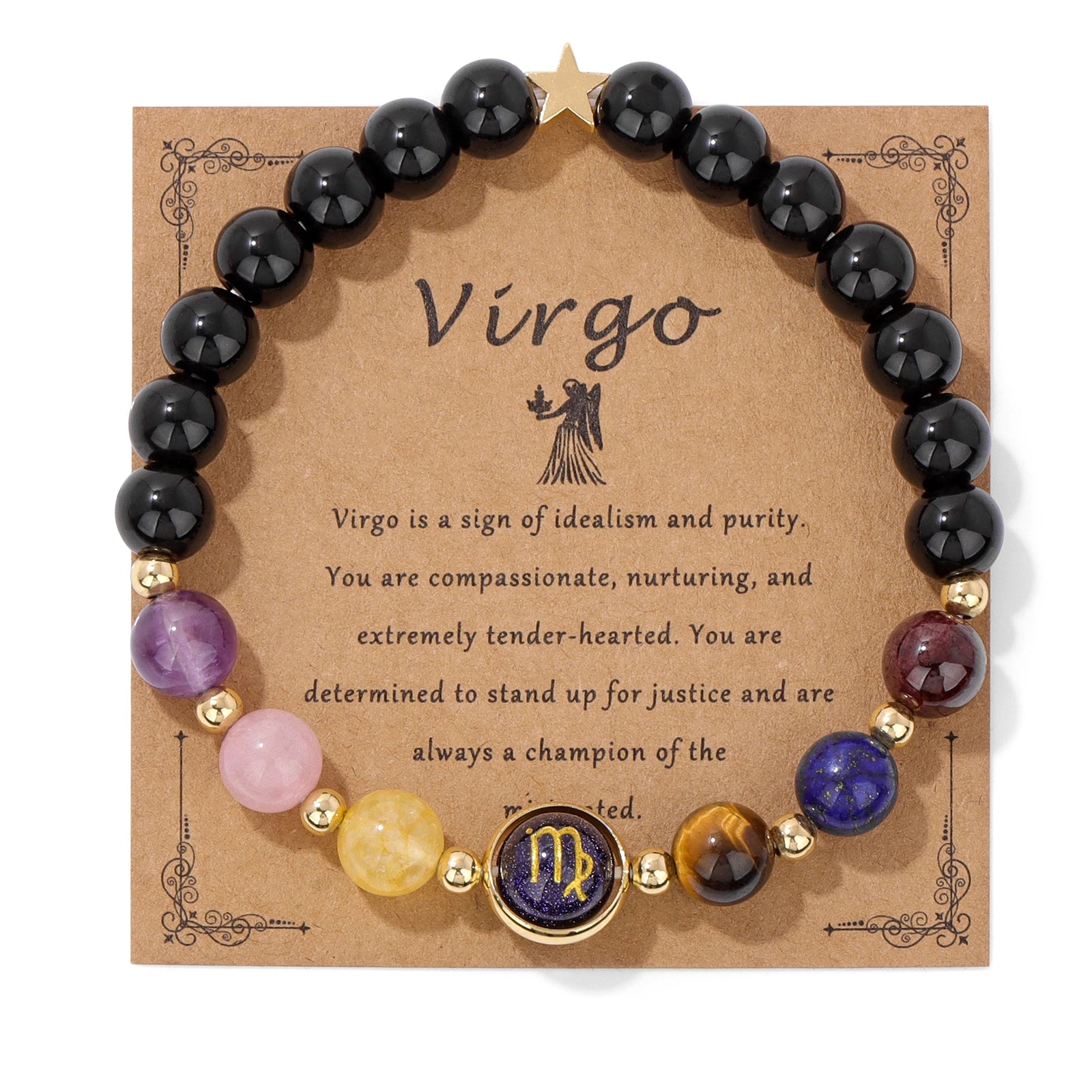 GolbalJew Zodiac Beaded Bracelet Obsidian Tiger Eye Unisex