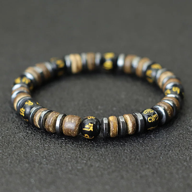 New Vintage Stone Wood Bead Bracelet Hematite Tiger Eye Men