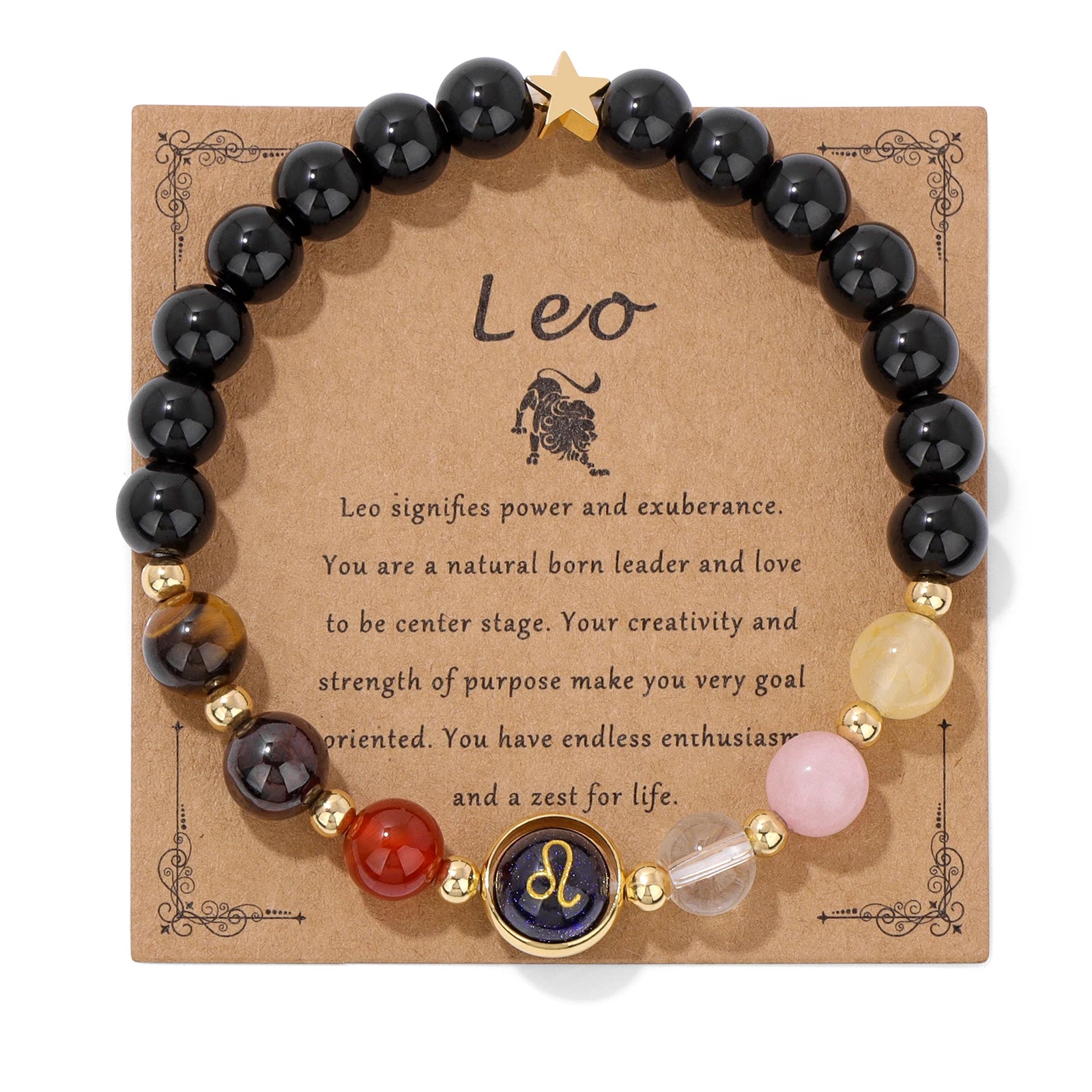 GolbalJew Zodiac Beaded Bracelet Obsidian Tiger Eye Unisex