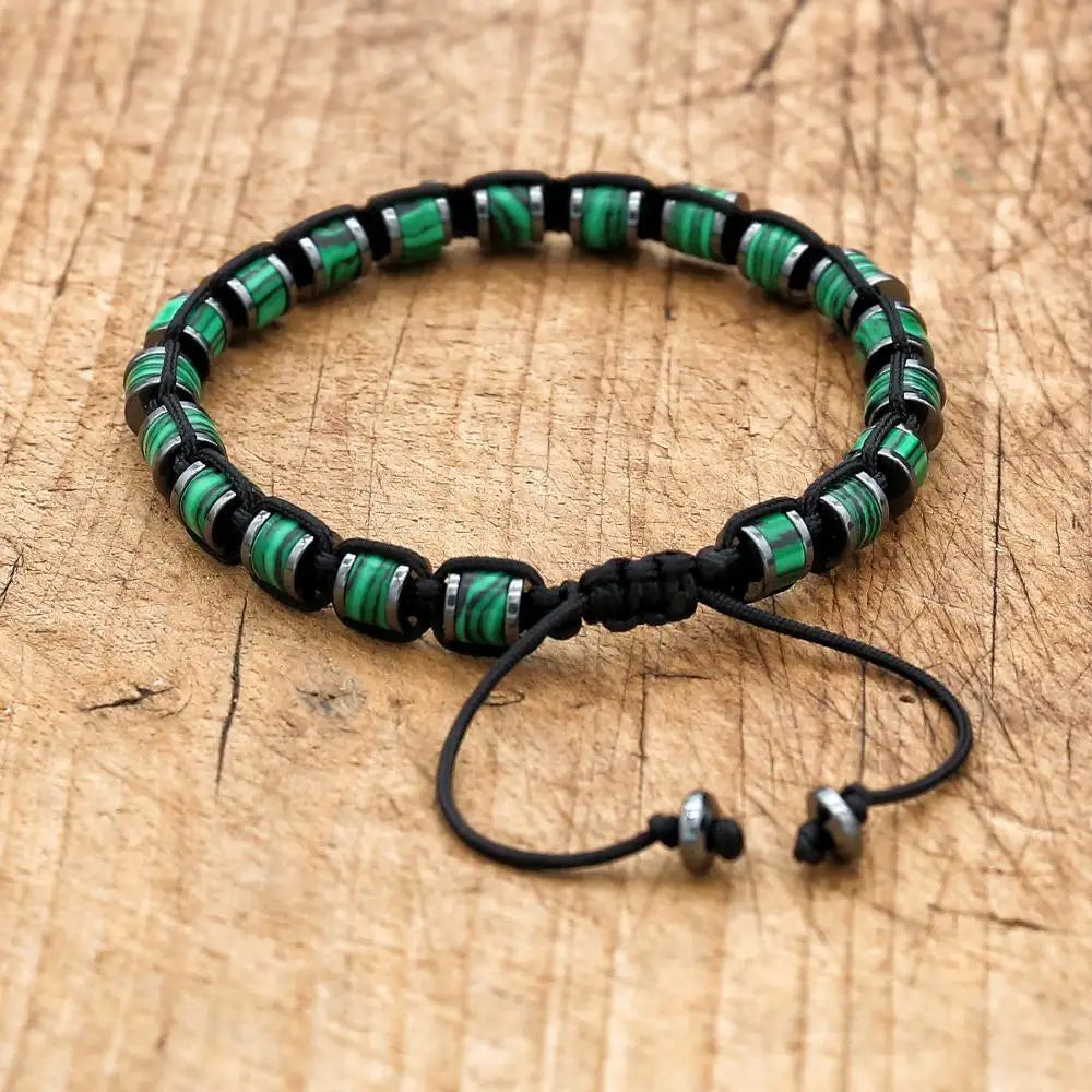 Tinker Shop Bracelet Braided Malachite Hematite for Unisex