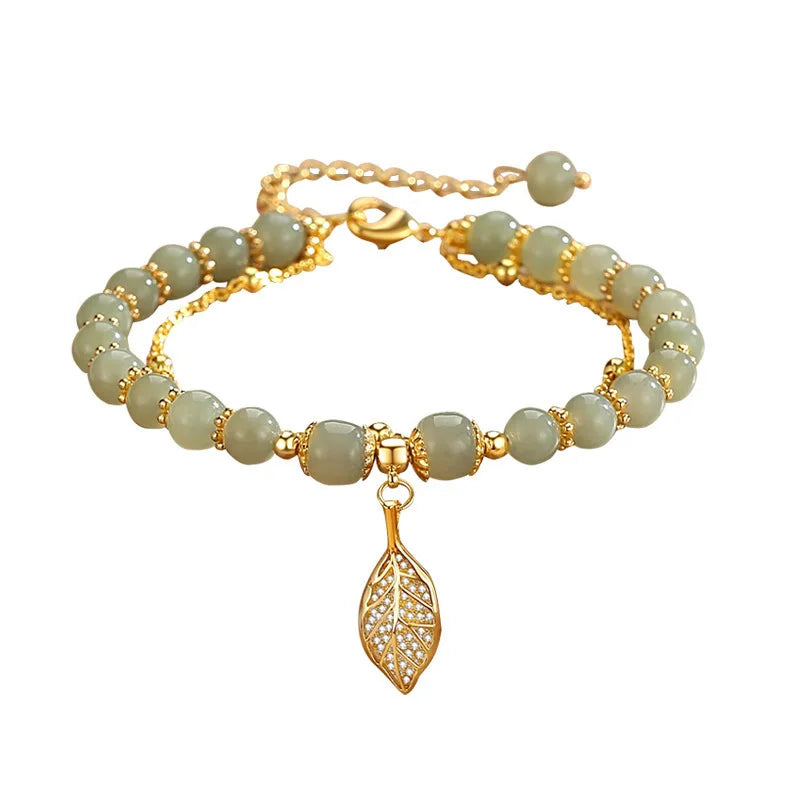 Premium Green Jade Bracelet Double Chain for Women