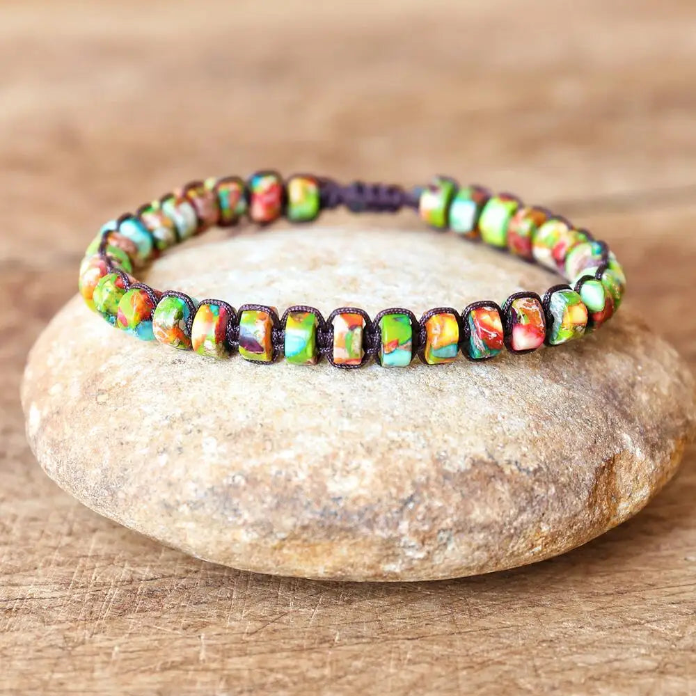 NEIPOCN Braided Bracelet With African Jasper Beads Unisex