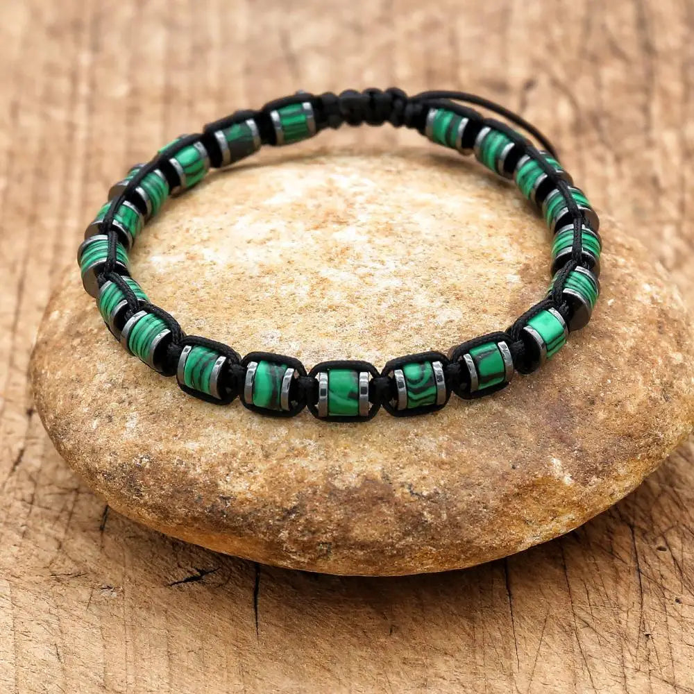 Tinker Shop Bracelet Braided Malachite Hematite for Unisex