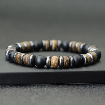 New Vintage Stone Wood Bead Bracelet Hematite Tiger Eye Men