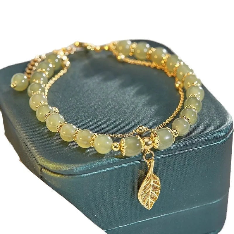 Premium Green Jade Bracelet Double Chain for Women