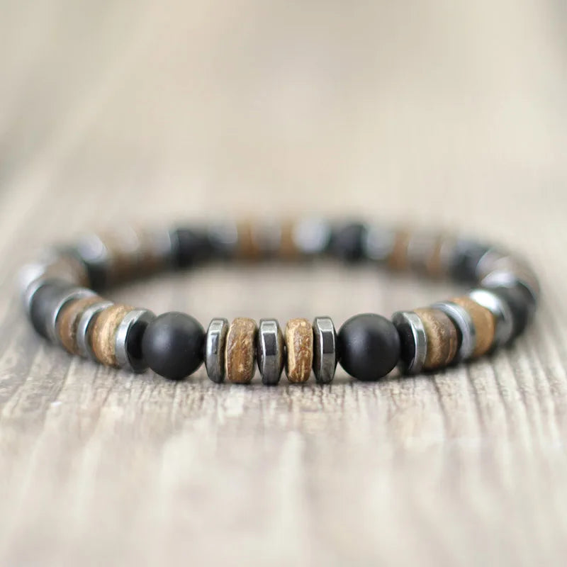 New Vintage Stone Wood Bead Bracelet Hematite Tiger Eye Men