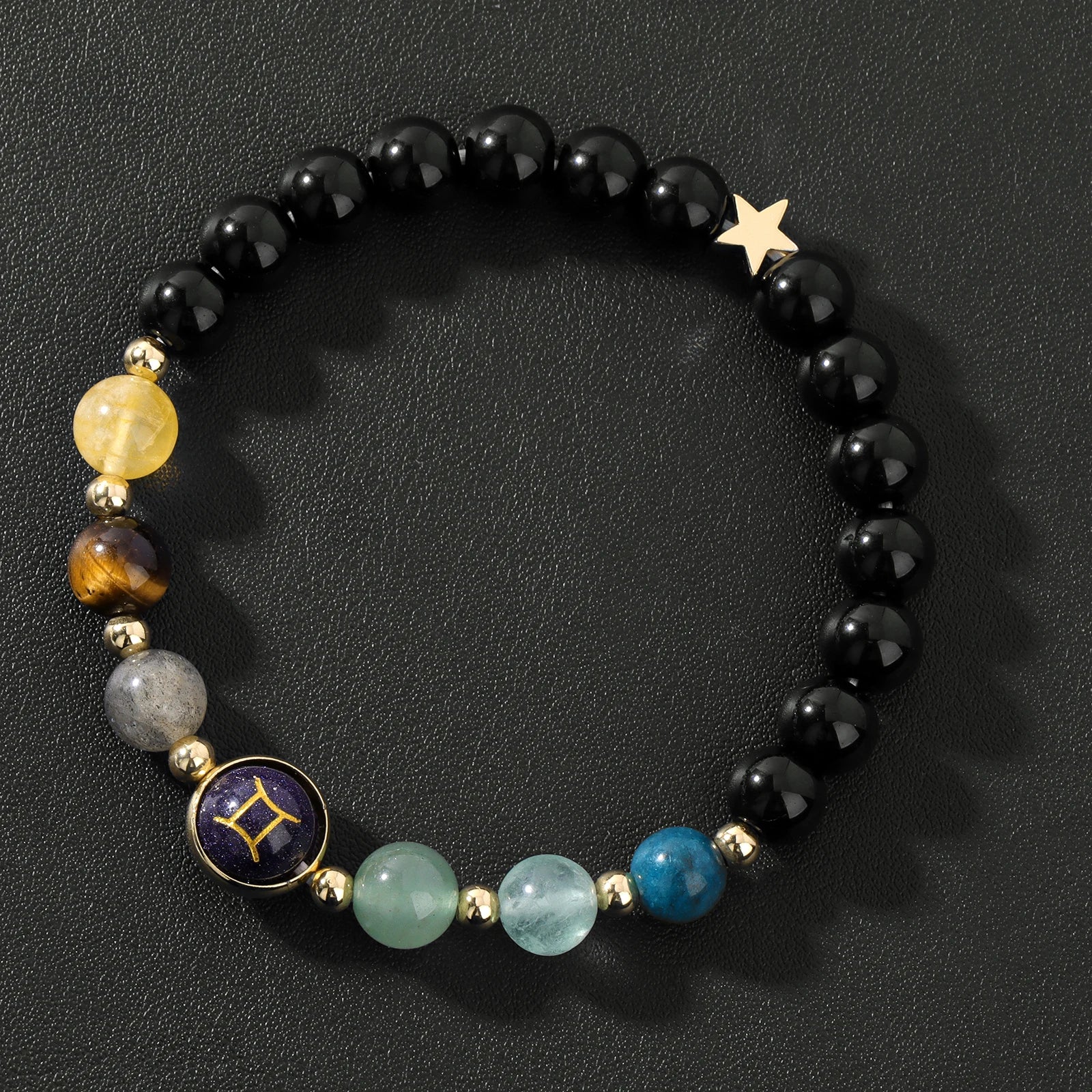 GolbalJew Zodiac Beaded Bracelet Obsidian Tiger Eye Unisex