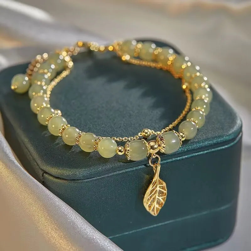 Premium Green Jade Bracelet Double Chain for Women
