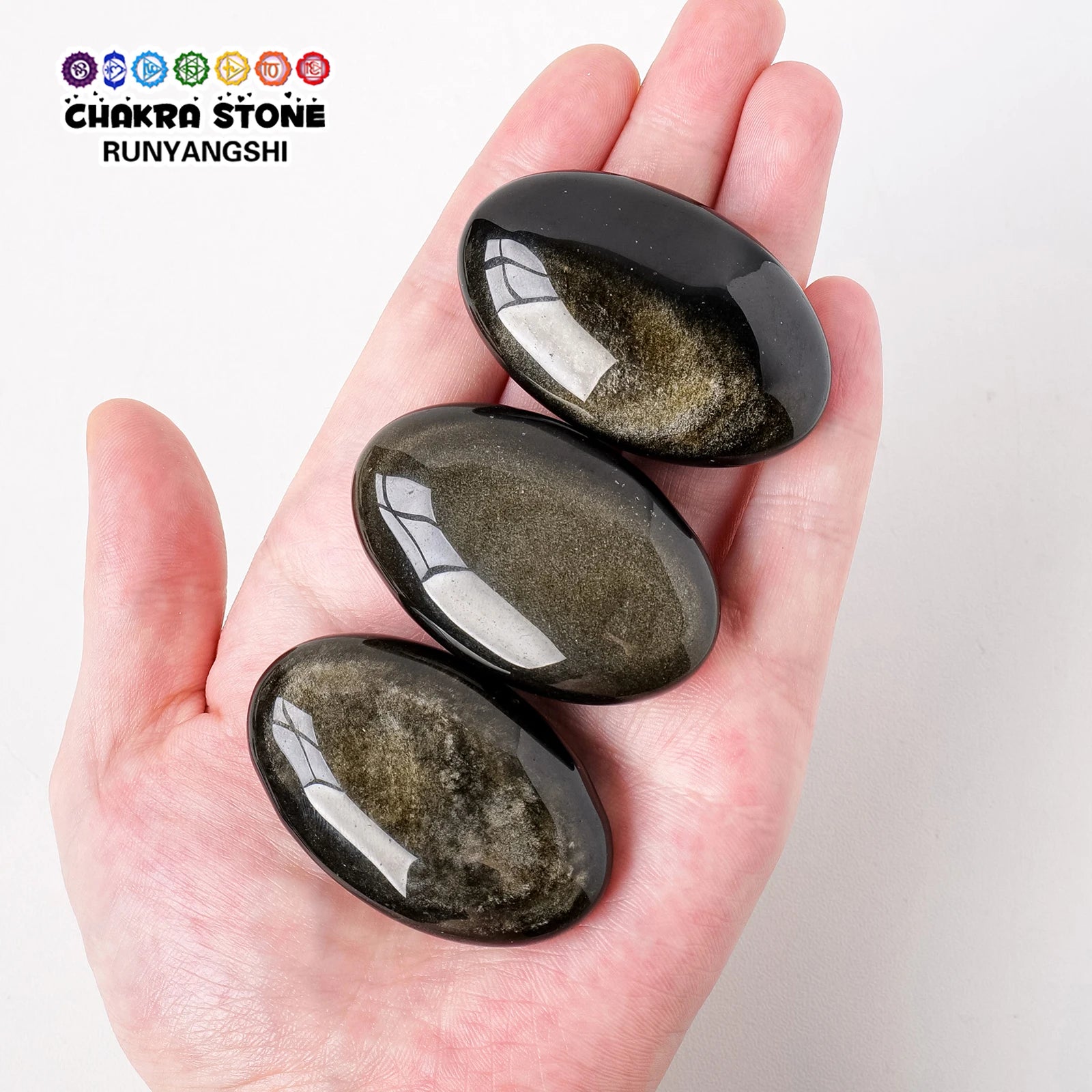 Runyangshi Palm Stone Golden Obsidian Healing For Family