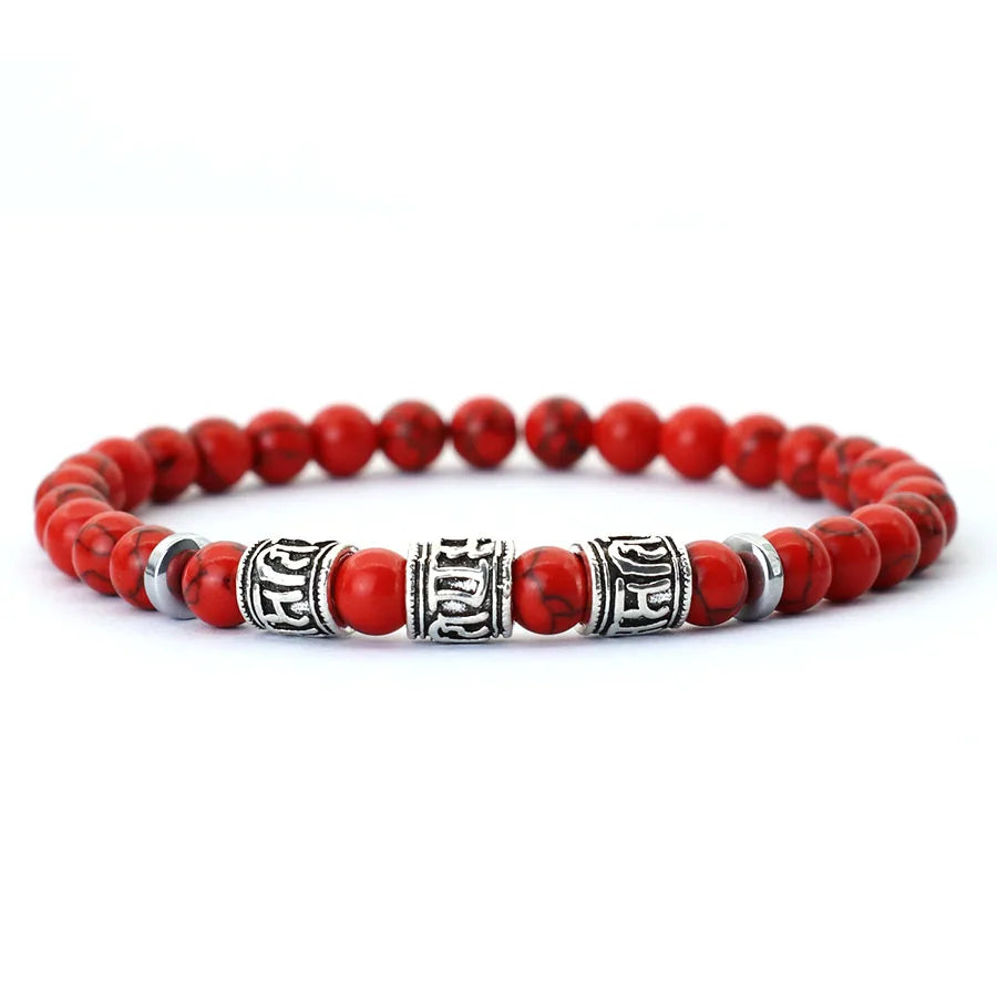 Noter Mantra Bracelet For Men 6mm Howlite Lava Beads