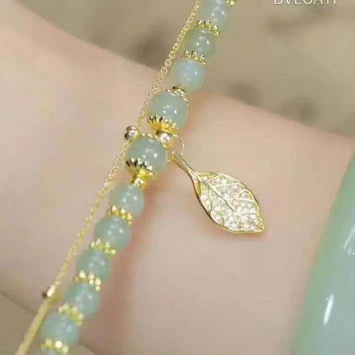 Premium Green Jade Bracelet Double Chain for Women
