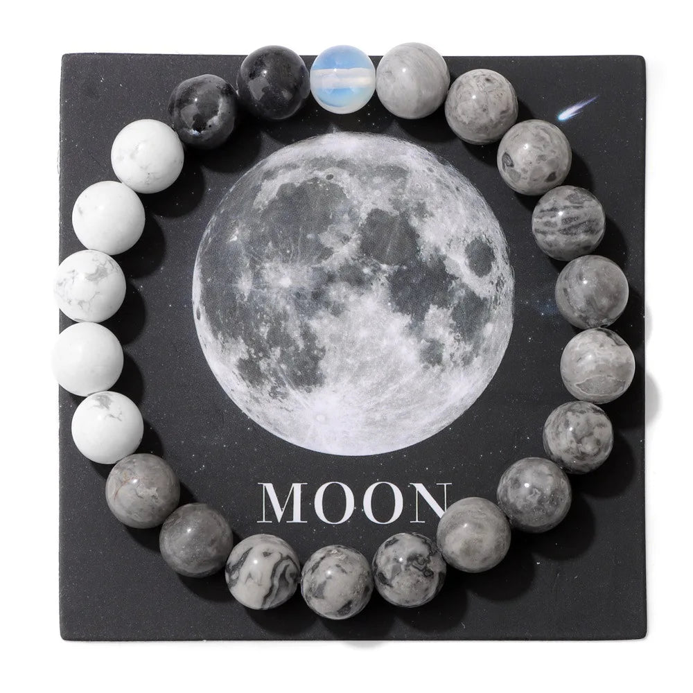 HNSPCN Bead Bracelet Men 8mm Glass Solar System Edition