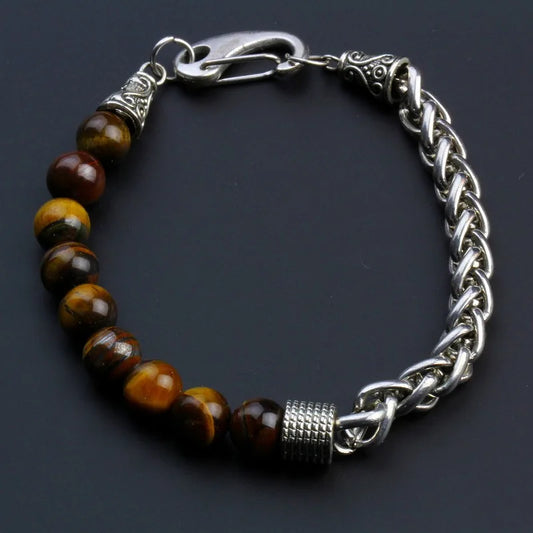 Abay 316L Stainless Steel Tiger Eye Chain Bracelet Elite