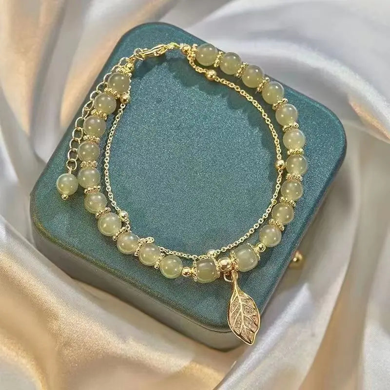 Premium Green Jade Bracelet Double Chain for Women