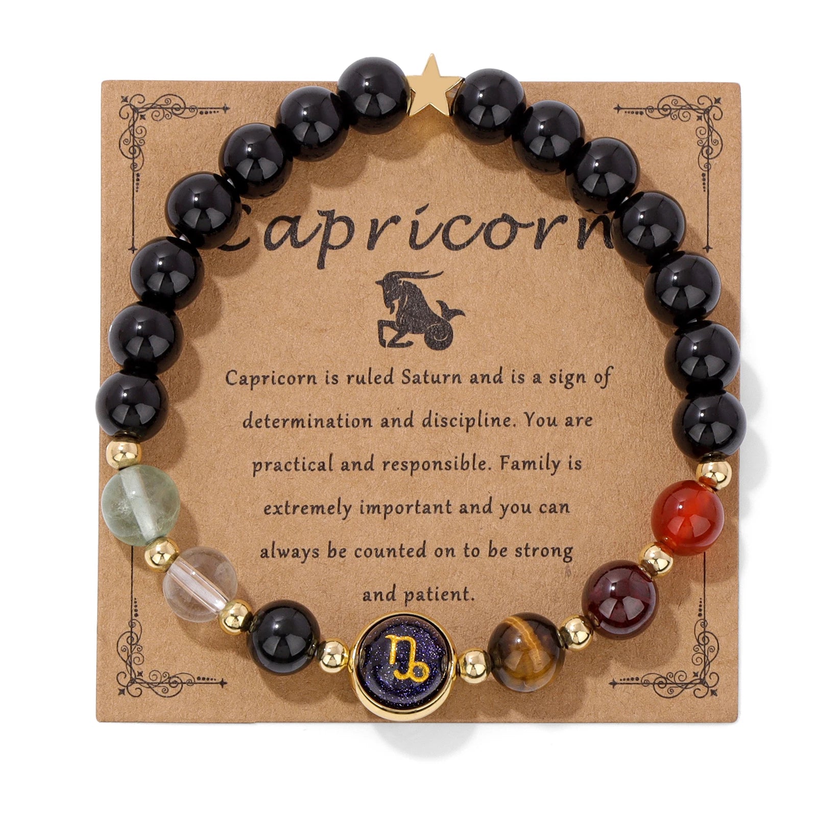 GolbalJew Zodiac Beaded Bracelet Obsidian Tiger Eye Unisex