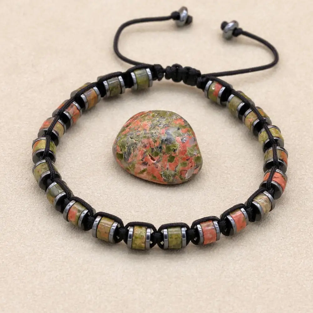 Tinker Shop Bracelet Braided Malachite Hematite for Unisex
