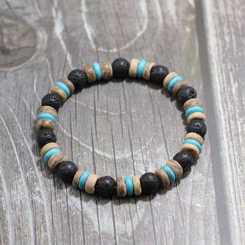 Tinker Shop Beaded Bracelet for Men with Lava Obsidian