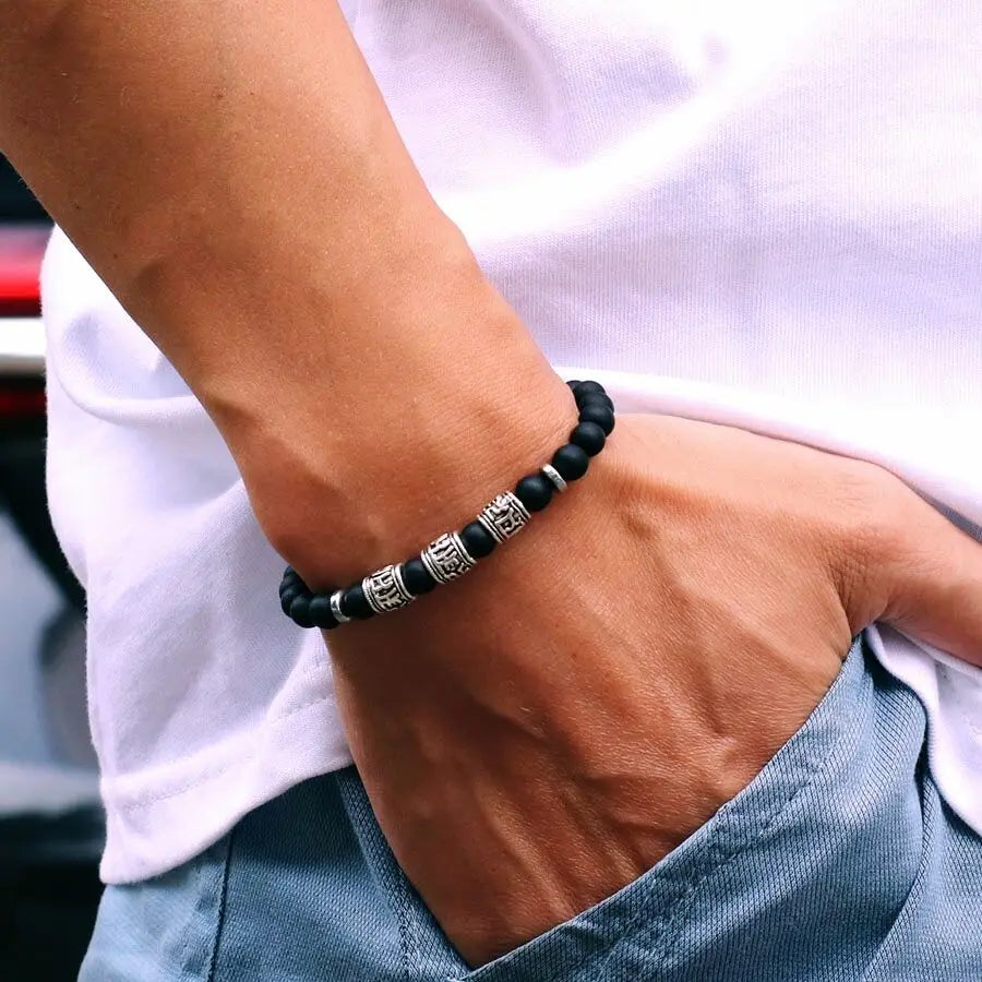Noter Mantra Bracelet For Men 6mm Howlite Lava Beads