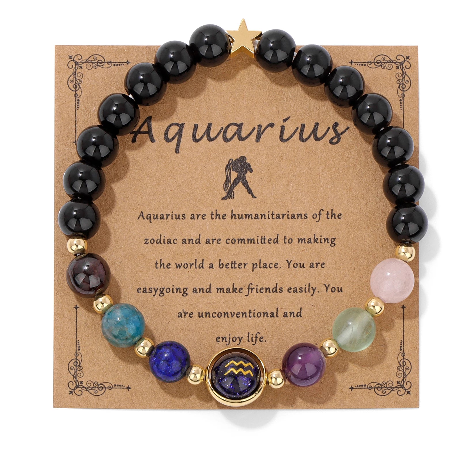 GolbalJew Zodiac Beaded Bracelet Obsidian Tiger Eye Unisex