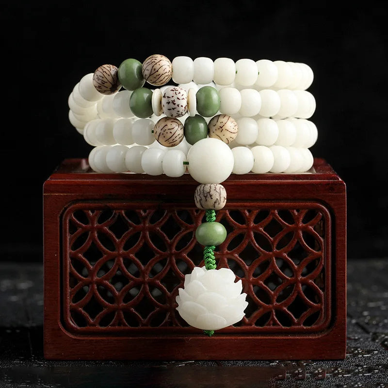 Original Bodhi Root Beads Bracelet 108 Lotus Mala For Women