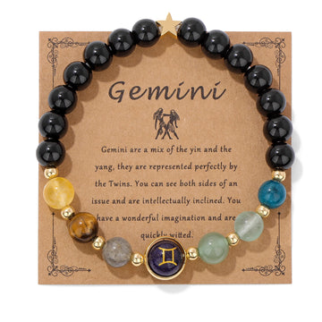 GolbalJew Zodiac Beaded Bracelet Obsidian Tiger Eye Unisex