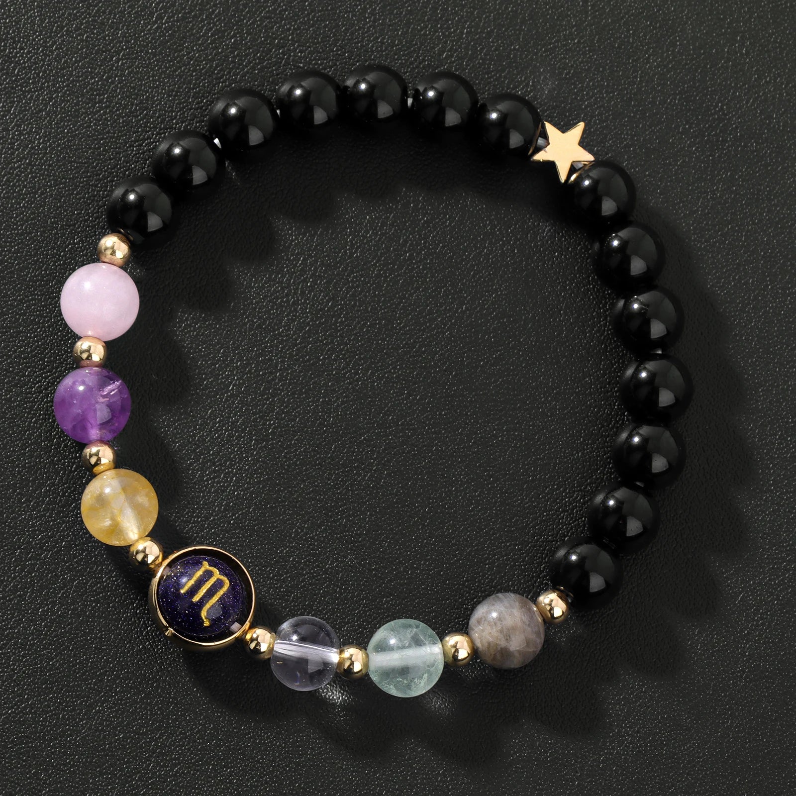GolbalJew Zodiac Beaded Bracelet Obsidian Tiger Eye Unisex