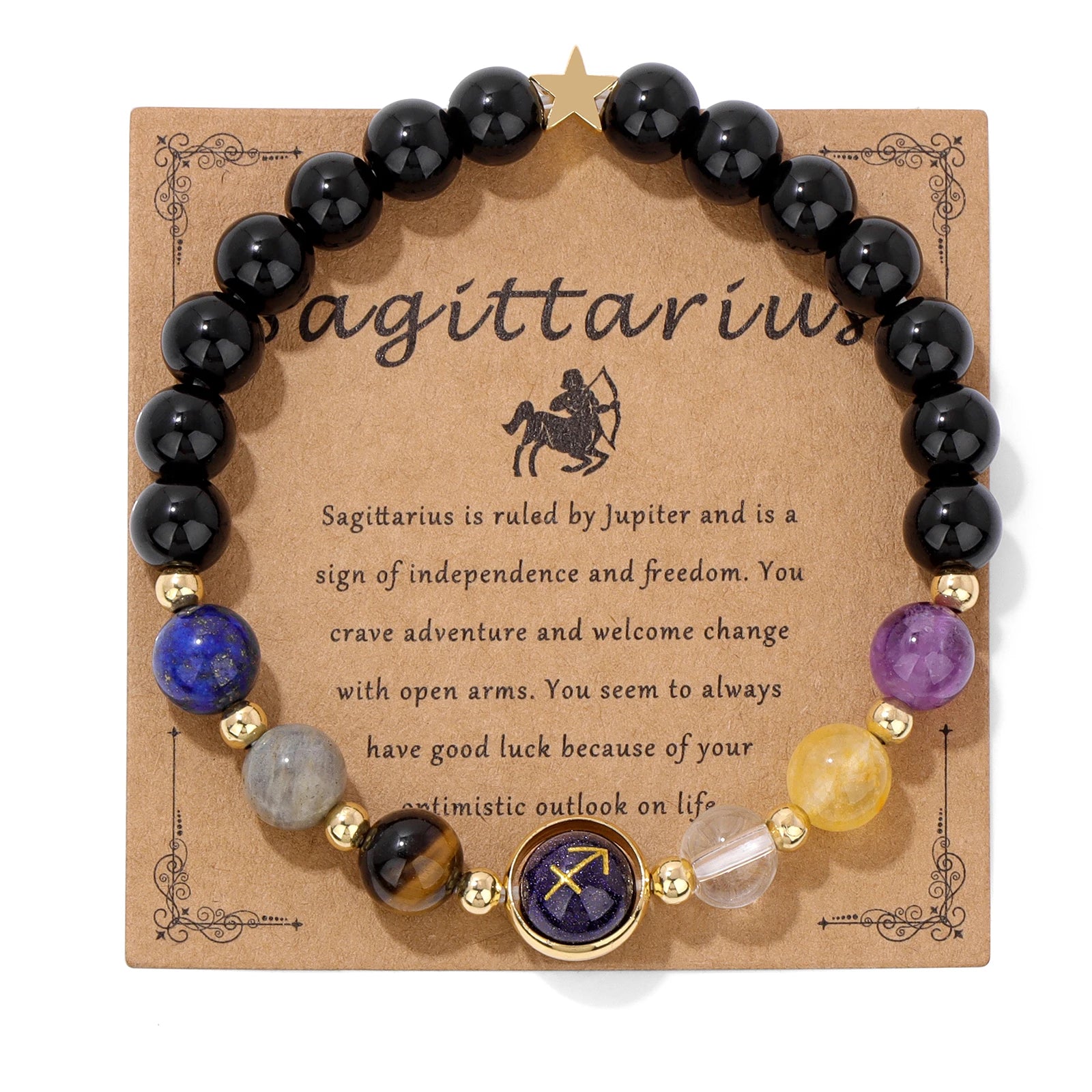 GolbalJew Zodiac Beaded Bracelet Obsidian Tiger Eye Unisex