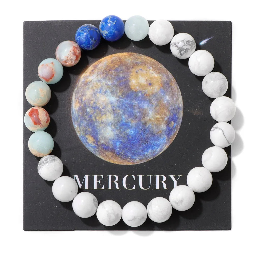 HNSPCN Bead Bracelet Men 8mm Glass Solar System Edition