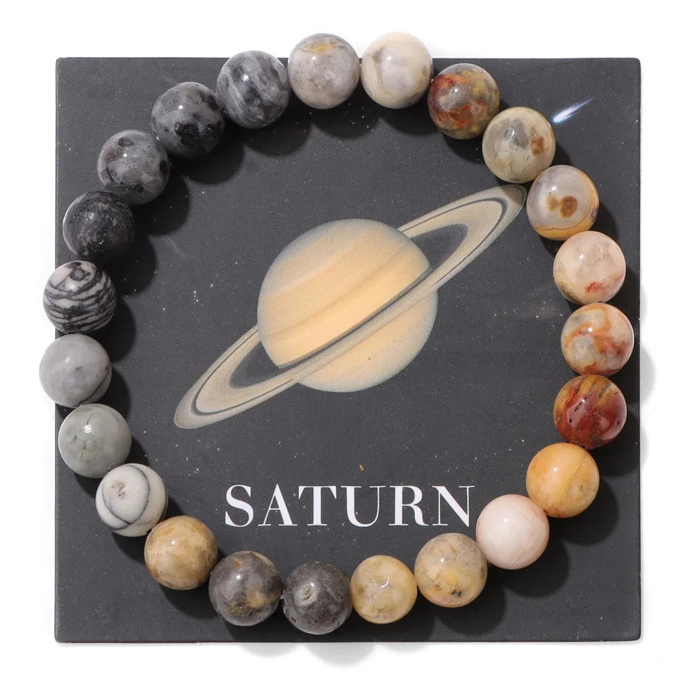 HNSPCN Bead Bracelet Men 8mm Glass Solar System Edition