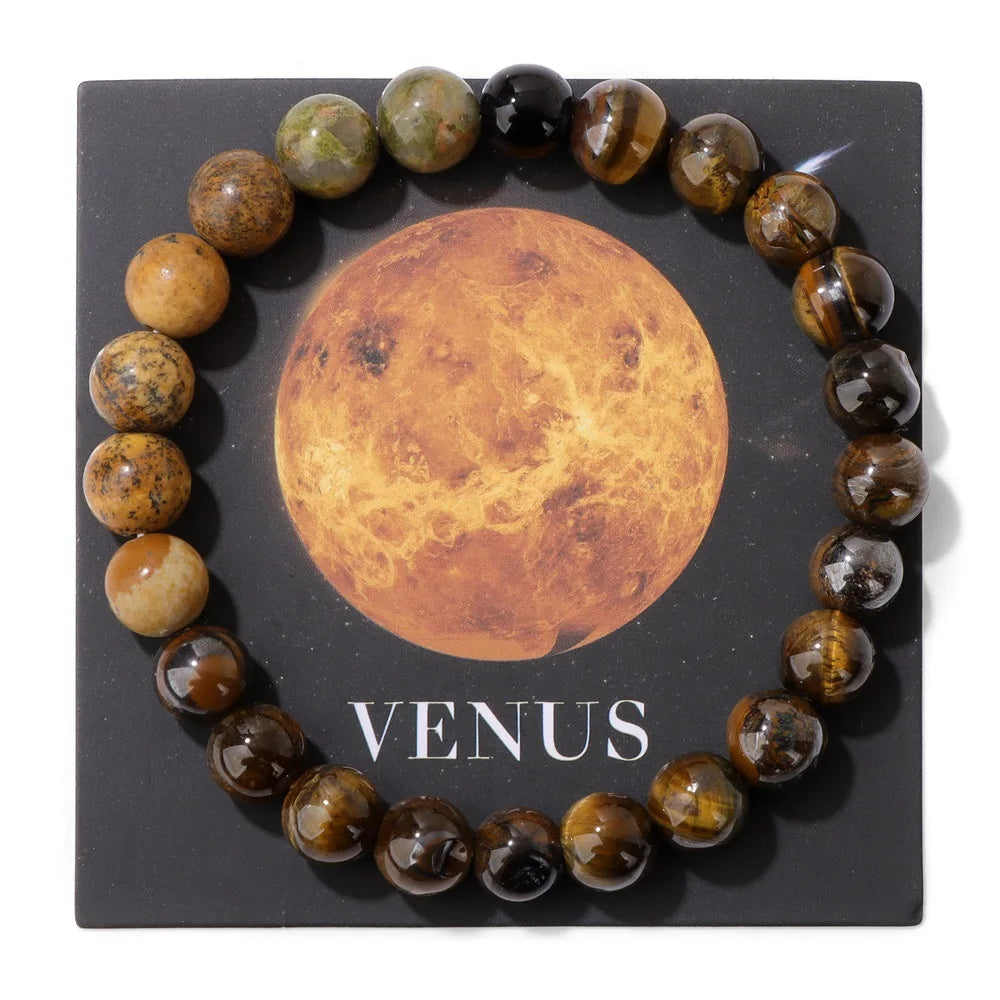 HNSPCN Bead Bracelet Men 8mm Glass Solar System Edition