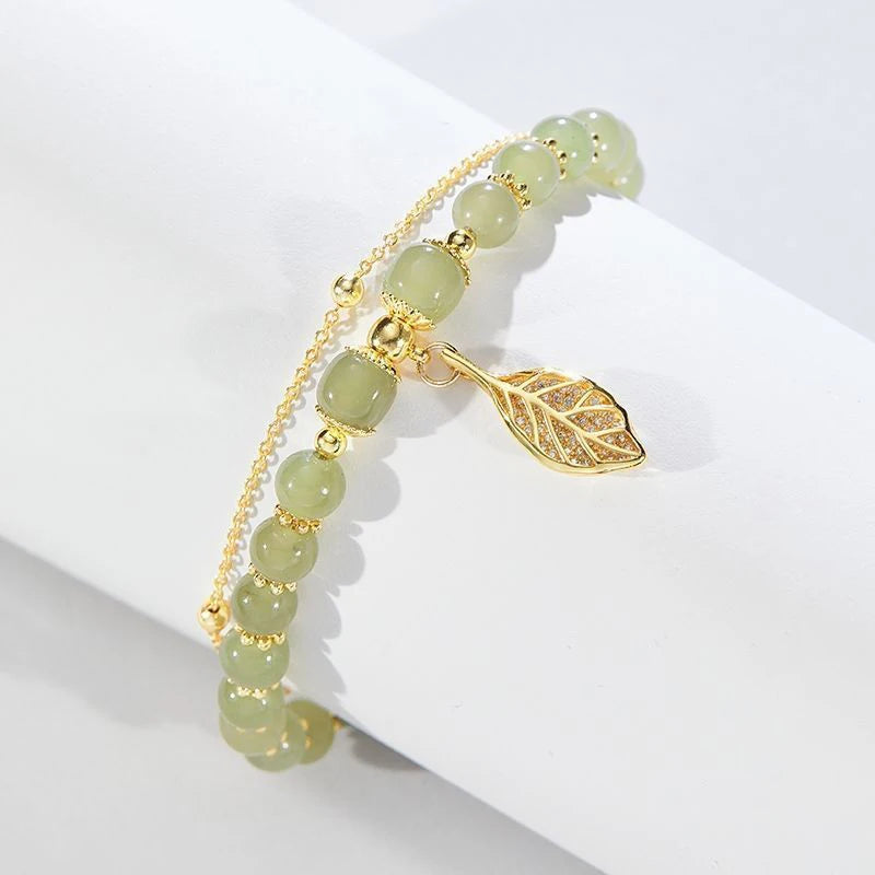Premium Green Jade Bracelet Double Chain for Women