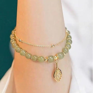 Premium Green Jade Bracelet Double Chain for Women