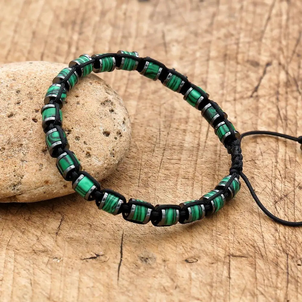 Tinker Shop Bracelet Braided Malachite Hematite for Unisex