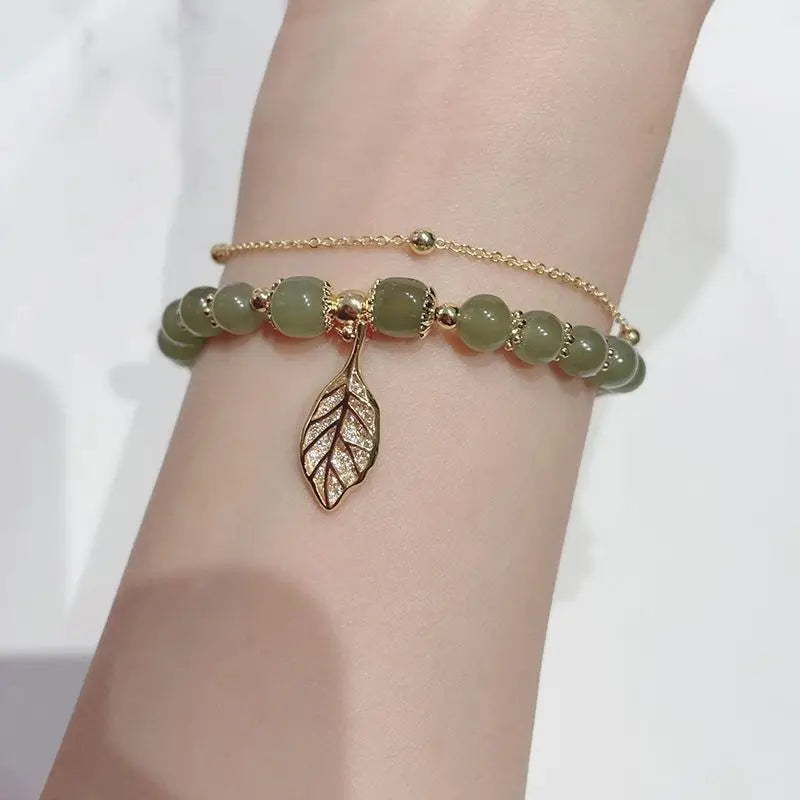 Premium Green Jade Bracelet Double Chain for Women