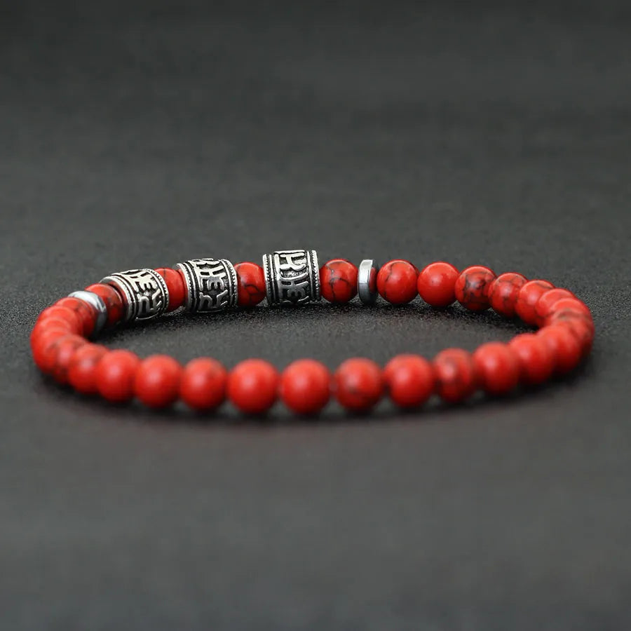 Noter Mantra Bracelet For Men 6mm Howlite Lava Beads