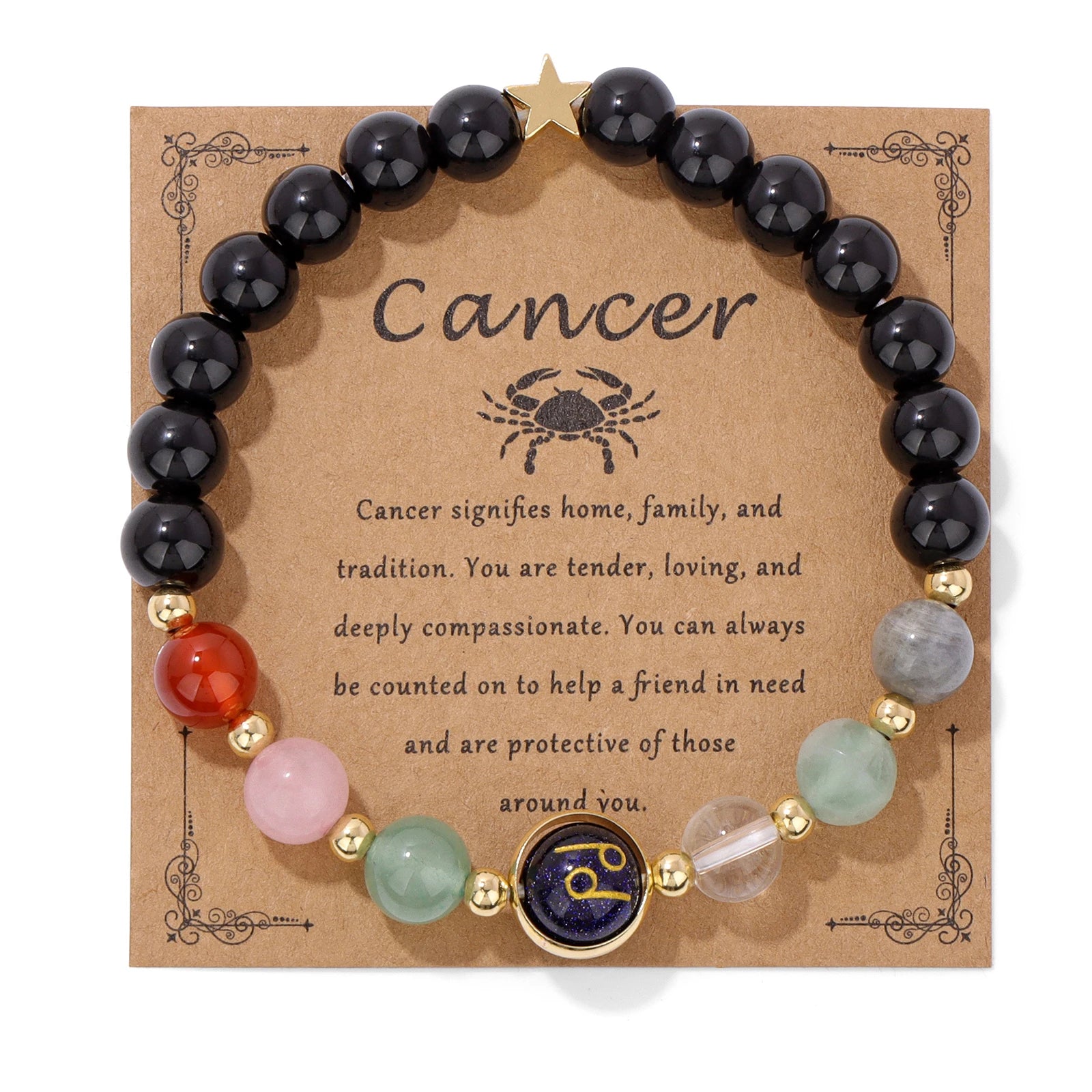 GolbalJew Zodiac Beaded Bracelet Obsidian Tiger Eye Unisex